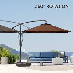 Outsunny 3(m) Garden Cantilever Parasol with Fillable Base, Wind Protection Strap, Cover, Round Banana Hanging Umbrella with Crank Handle and Tilt, Patio Umbrella for Outdoor Sun Shade, UPF50+, Brown