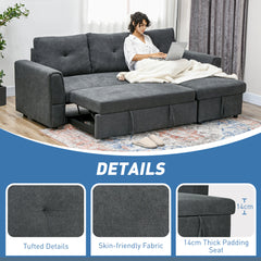 HOMCOM 3 Seater Sofa Bed, L Shaped Pull Out Sofa Bed with Storage, Convertible Click Clack Settee Sectional Sleeper Futon for Living Room, Office, Dark Grey