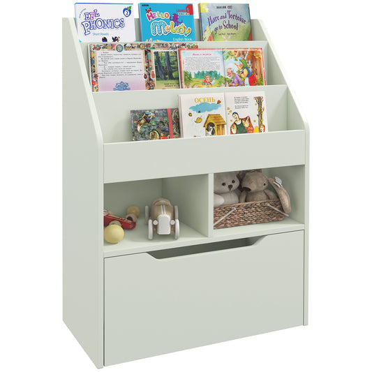 HOMCOM Kids Bookshelf, Toy Organiser, with Storage Drawer, Wheels - Green