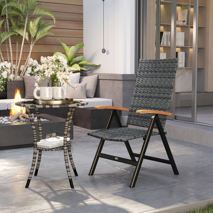 Outsunny Outdoor Folding Rattan Chair with Armrests, High Backrest, for Garden, Camping, Balcony, Porch - Mixed-grey
