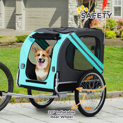 PawHut Folding Dog Bike Trailer Pet Cart Carrier for Bicycle Travel in Steel Frame with Hitch Coupler - Light Blue & Grey