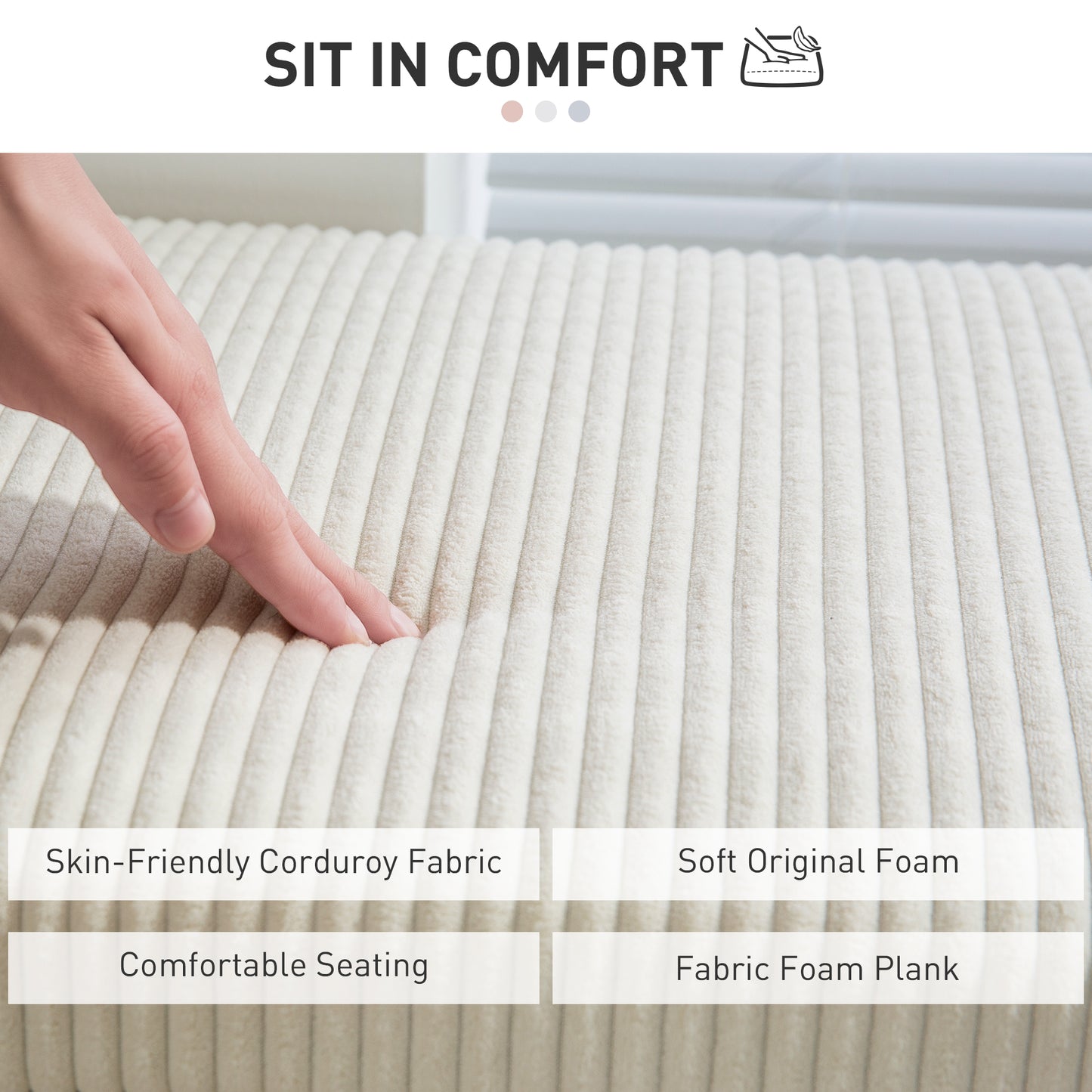 HOMCOM Storage Ottoman Bench, Corduroy Footstool with Removable Lid and Legs, 112cm Storage Chest Box for Living Room, Bedroom, Hallway, Beige