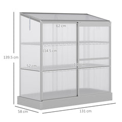 Outsunny 3 Tier Greenhouse Garden Outdoor Cold Frame Plant Flower Growth Transparent Polycarbonate Board Openable Roof Sliding Door w/ Foundation 131L x 58W x 140H cm