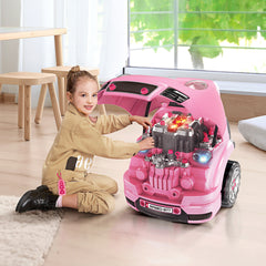 HOMCOM Kids Truck Engine Toy Set, with Horn, Light, Car Key, for Ages 3-5 Years - Pink