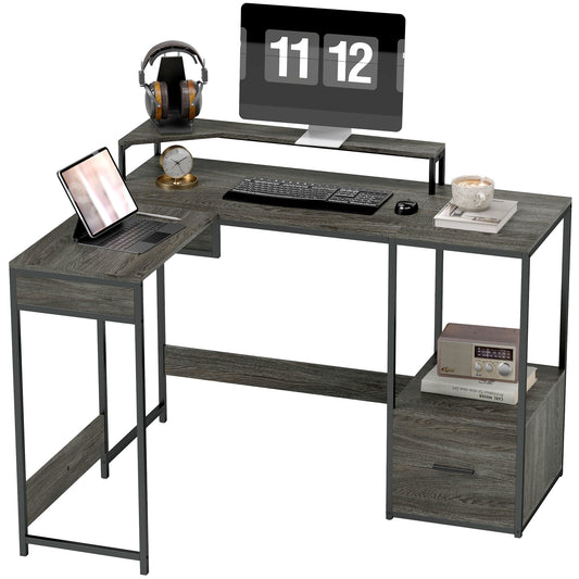 HOMCOM Industrial 'L' Shaped Multi-Work Desk - Charcoal Grey