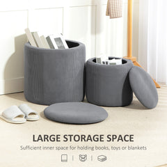 HOMCOM Set of Two Corduroy Storage Ottomans - Grey