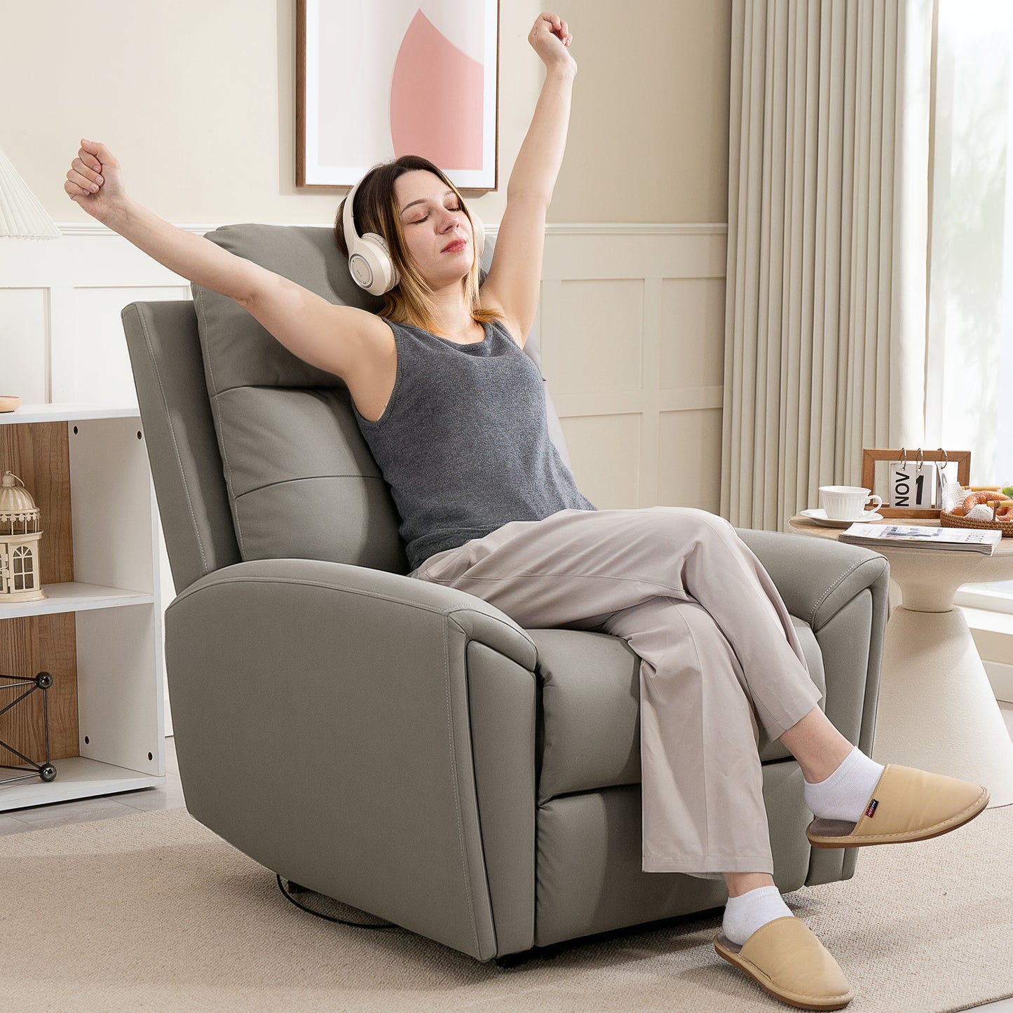 HOMCOM Recliner Armchair, Manual Reclining Chair with Adjustable Leg Rest and Reclining Functions, Modern Microfibre Overstuffed Lounge Seating for Living Room, Bedroom, Grey