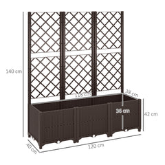 Outsunny Raised Garden Bed with Trellis, Plastic Planter Box with Drainage Holes and Drain Plugs for Climbing Plants, Vegetables, Flowers, Brown