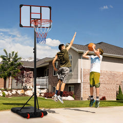 SPORTNOW Height Adjustable Basketball Hoop and Stand with Firm Backboard and Weighted Base, Portable on Wheels, Red