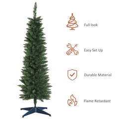 HOMCOM 5ft Unlit Artificial Christmas Tree, Pencil Slim Xmas Tree with Solid Stand and Realistic Branches, Green