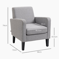 HOMCOM 2 Pieces Modern Armchairs with Rubber Wood Legs, Upholstered Accent Chairs, Single Sofa for Living Room, Bedroom, Light Grey