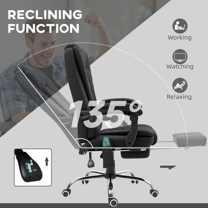 Vinsetto Office Chair with 6 Point Massage and Back Heat, Linen Desk Chair with Footrest Adjustable Height and Swivel Wheels, Back Reclining, Full Black