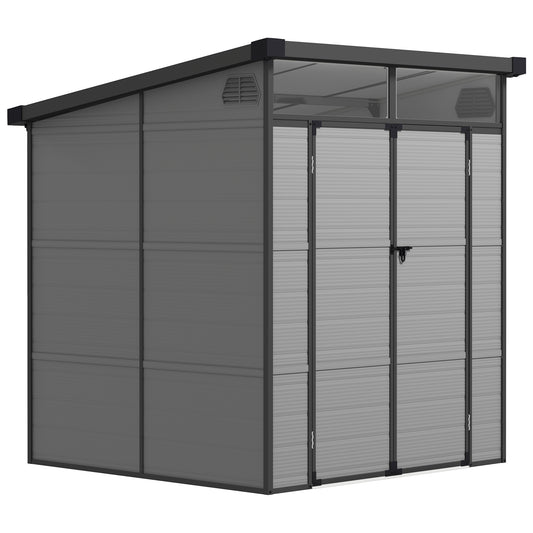 Outsunny 6 x 6ft Outdoor Storage Shed, Plastic Garden Shed with Windows and Air Vents, Outdoor Resin Tool Shed with Latch Doors for Garden, Deck, Light Grey