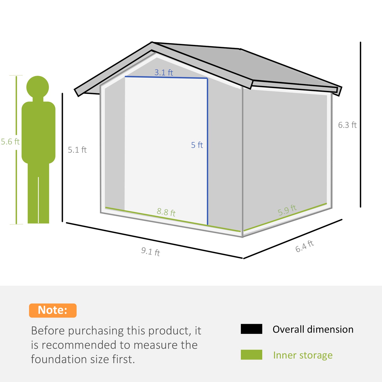 Outsunny 9 x 6ft Metal Bicycle Shed, Outdoor Storage Tool House with Ventilation Slots, Foundation Kit and Lockable Double Doors, Dark Grey