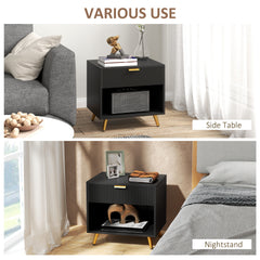 HOMCOM Elegant Bedside Table, with Drawer and Shelf - Black/Gold Tone