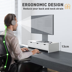 HOMCOM Monitor Stand Riser with 3 Drawers, Monitor Riser for Laptop, Computer, PC, Small Printer, 51 x 24 x 13cm, White