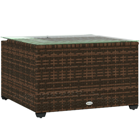 Outsunny 62 x 62cm Glass-Top Rattan Side Table - Brown