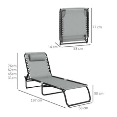 Outsunny Folding Sun Lounger, with Four-Position Back - Light Grey