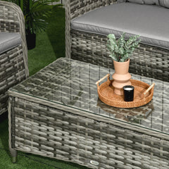 Outsunny Four-Piece Rattan Sofa Set, with Glass-Top Table - Mixed Grey