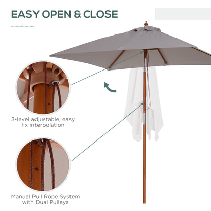 Outsunny 2m Tilting Wooden Pole Parasol - Grey