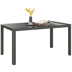 Outsunny 150cm x 88cm Aluminium Table, with Glass Tabletop - Grey