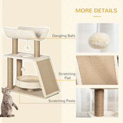 PawHut Cat Tree Tower, with Scratching Posts, Pad, Bed, Perch, Toy Ball - Light Brown