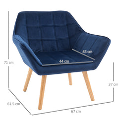 HOMCOM Armchair Accent Chair Wide Arms Slanted Back Padding Steel Frame Wooden Legs Home Bedroom Furniture Seating Blue