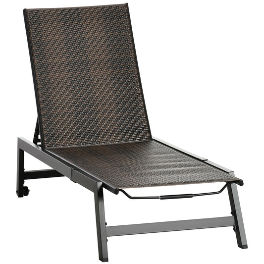 Outsunny Rattan Sun Lounger, with Five-Position Back - Brown/Black