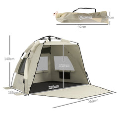 Outsunny Three-Man UPF15+ Beach Tent, with Extended Floor - Green