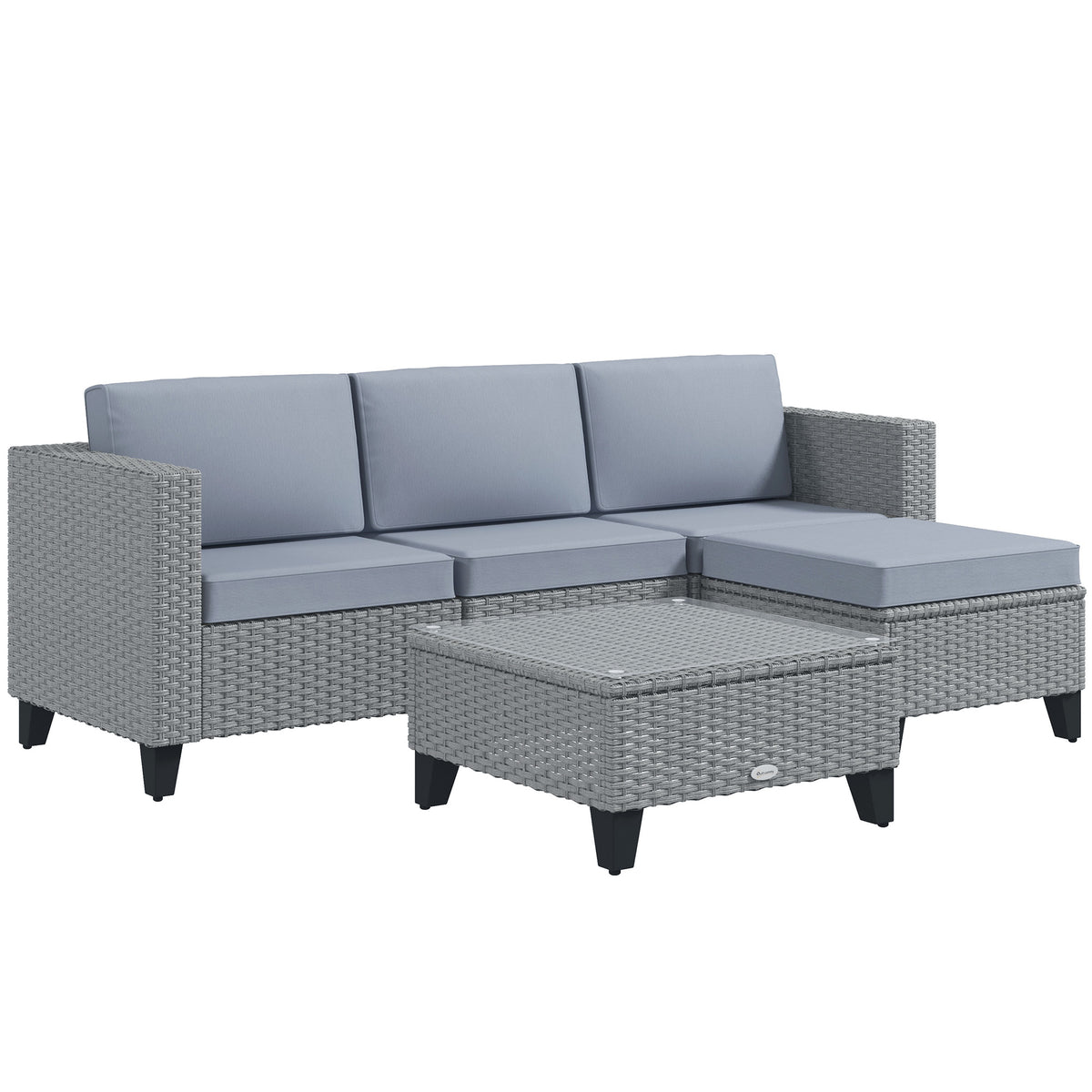 Outsunny 5-Piece Rattan Patio Furniture Set with Corner Sofa, Footstools, Coffee Table, for Poolside, Grey