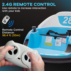 AIYAPLAY 360√Ç¬∞ Rotation Kids Bumper Car, 12V Waltz Car with Remote Control, Dual Joystick, Music, Lights, Light Blue