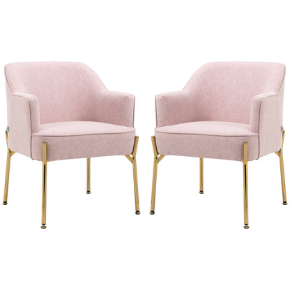 HOMCOM Accent Chair, Living Room Armchair, Vanity Chair with Gold Plating Metal Legs and Soft Padded Seat for Bedroom and Caf√É¬©, Set of 2, Pink