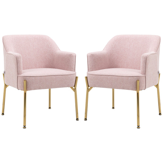 HOMCOM Accent Chair, Living Room Armchair, Vanity Chair with Gold Plating Metal Legs and Soft Padded Seat for Bedroom and Caf√É¬©, Set of 2, Pink