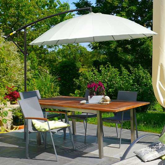 Outsunny 3(m) Cantilever Umbrella 18 Ribs & Vents Adjustable Angle for Patio Cream White