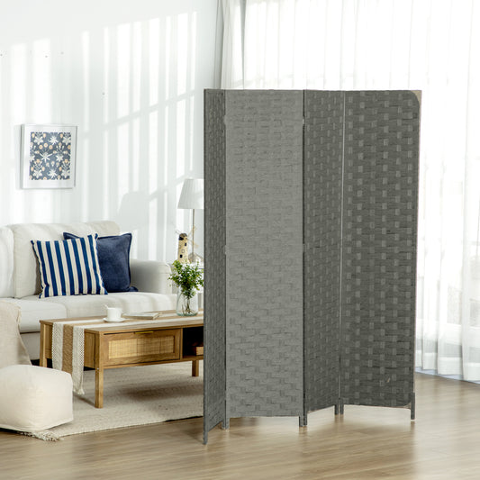 HOMCOM 4-Panel Room Dividers, Wave Fibre Freestanding Folding Privacy Screen Panels, Partition Wall Divider for Indoor Bedroom Office, 170√Ç cm, Grey