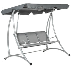 Outsunny Three Person Steel Outdoor Porch Swing Chair Bench w/ Canopy Cover Grey