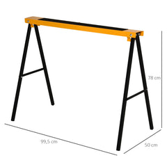 HOMCOM 2PCS Saw Horse Twin Pack Folding Workbench Metal Trestle Stands with Non-slip EVA Surface for Sawing Work Max Load 125kg