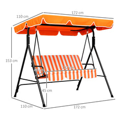 Outsunny 3 Seater Canopy Swing Chair Garden Rocking Bench Heavy Duty Patio Metal Seat w/ Top Roof - Orange