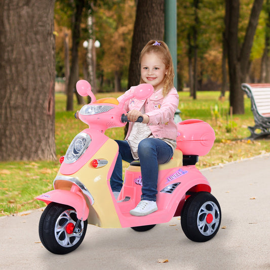 HOMCOM Kids Electric Ride On Toy Car 6V Electric Motorbike with Chargeable Battery Headlight and Music for 3-5 Years - Pink