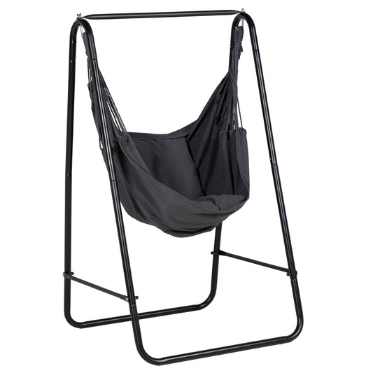 Outsunny Hammock Chair with Stand, Hammock Swing Chair with Cushion, Dark Grey