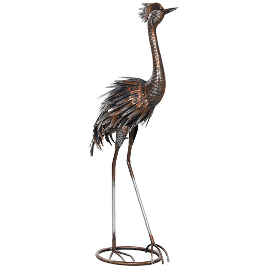 Outsunny Heron Garden Statue, Standing Garden Ornament, Metal Garden Gift with Stakes for Patio Pond Landscape Decoration, Silver Tone