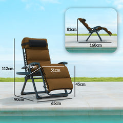 Outsunny Set of Two Reclining Sun Loungers, with Cushion - Brown