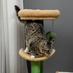 PawHut 72cm Cat Tree, with Top Bed, Curved Pad, Sisal Scratching Post - Beige & Green