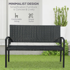 Outsunny Patio Rattan 2 Seater Garden Bench Wicker Weave Love Seater Armchair Furniture Outdoor Garden Conservatory Chair Black