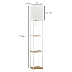 HOMCOM Modern Floor Lamp with Shelves, 3 Layer Shelf Tall Standing Lamp with Fabric Lampshade, Pull Chain Switch for Living Room, Bedroom, Bulb not Included, White