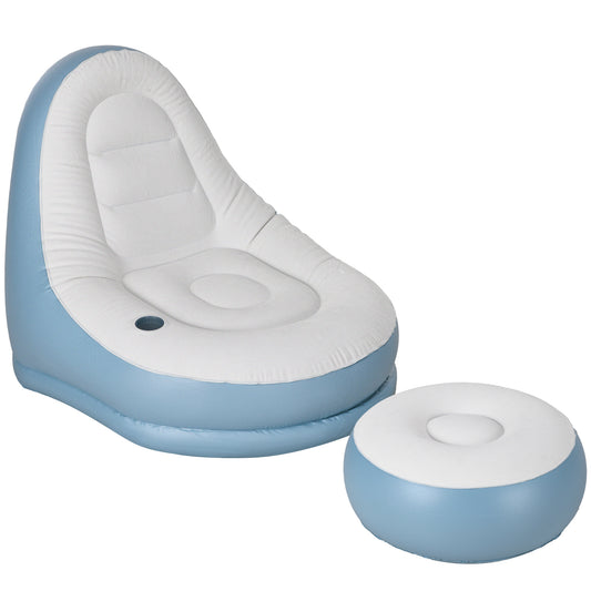 Outsunny Inflatable Tub Chair and Footstool - Blue/White