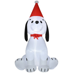 HOMCOM 6ft Inflatable Christmas Puppy Dog Wearing Santa Hat Lighted Outdoor Decoration Blow Up Decor for Holiday Indoor