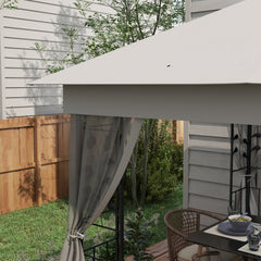 Outsunny 3(m) x 3(m) Double Roof Outdoor Garden Gazebo Canopy Shelter with Netting, Solid Steel Frame, Light Grey