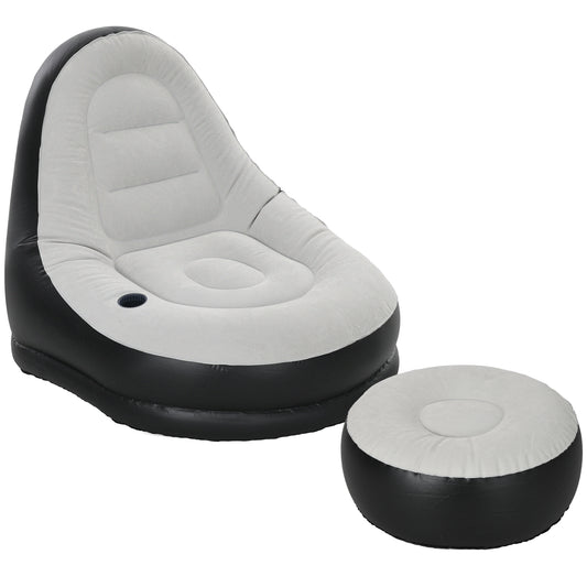 Outsunny Inflatable Tub Chair and Footstool, Grey