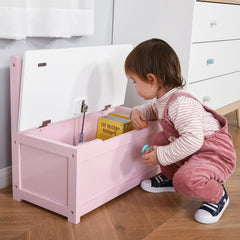 HOMCOM 2 In 1 Wooden Toy Box, Seat Storage Bench, Storage Chest Cabinet Organiser with Safety Pneumatic Rod, Pink